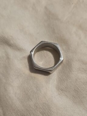 Hexagonal Stainless Steel Men's Ring - Silver
